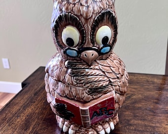 Vtg. 1970s Wise Old Owl Cookie Jar - Made in Japan - Glazed Ceramic