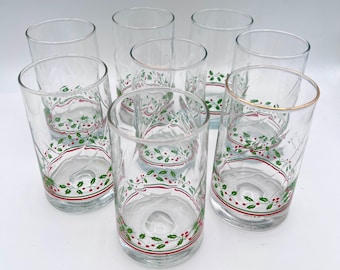 Vintage 1983 Arby's Christmas Holiday Glasses Tumblers - Set of 8 - Collectible Christmas Drinkware