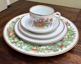 Vintage 1978 Fitz and Floyd St. Nicholas 5 Pc. Place Setting - Christmas Dinnerware Plates, Cup & Saucer Set - Made in Japan - 6 Sets Avail.