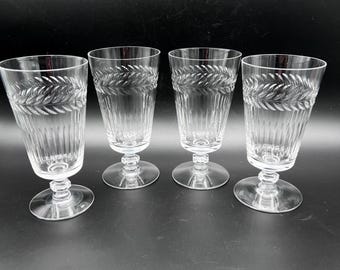 Verres vintage Tiffin-Franciscain Athlone Ice Tea Water gobelets - Lot de 4 - Feuille de laurier gravée - Tige géométrique