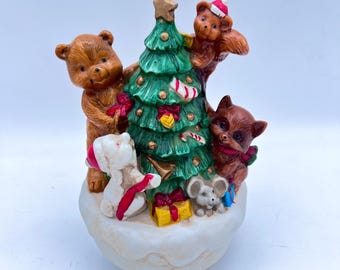 Vintage Christmas Around The World Forest Friends Rotating Musical Figurine - "I'm Dreaming of a White Christmas"