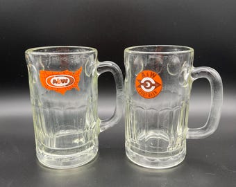 Set Of 2 A&W Root Beer Glass Mugs Vintage 1960s 1970s Bullseye Arrow US Map Logo