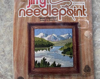 Vintage Jiffy Needlepoint Longstitch by Sunset Designs - New Old Stock - Landscape Scene -  Complete Kit w/Needle - No Frame