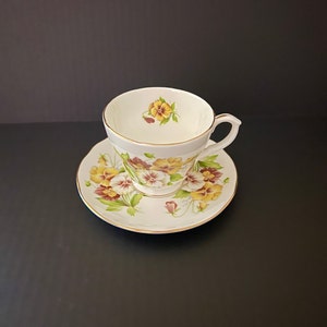 Vintage Duchess Bone China Teacup and Saucer Yellow Pansies Made in England