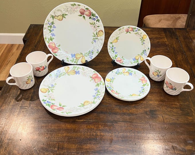 12 Piece Vintage Corelle Chutney Pattern Dinner Salad Plates Cups Fruit ...