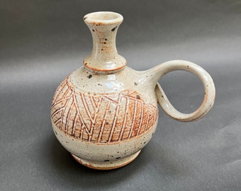 Unique Ceramic Pottery Speckled Handmade Jug Wabi Sabi Style Beige Geometric Pattern