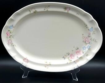 Pfaltzgraff Tea Rose 14 1/2" Platter Pink Green Blue Floral Pattern Stoneware Made In USA 1980s