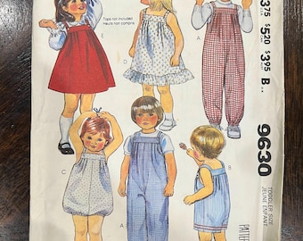 McCall's 9630 Size 2 Toddlers' Overalls Short-Alls, Romper, Jumper or Sundress 1980s Sewing Pattern, Uncut/FF