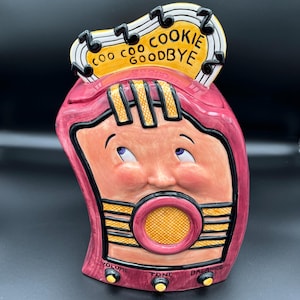 1995 Radio Cookie Jar &quot;Coo Coo Cookie Goodbye&quot; Hand Painted Clay Art San Francisco