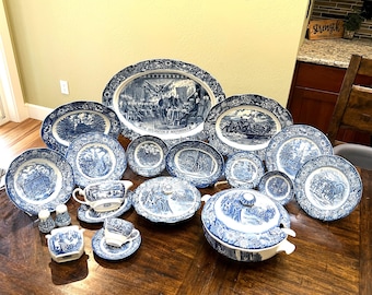 Staffordshire Liberty Blue Colonial Historical Scenes Collectible Platters, Bowls, Plates, Cups & more - Original 1970s - Sold Individually