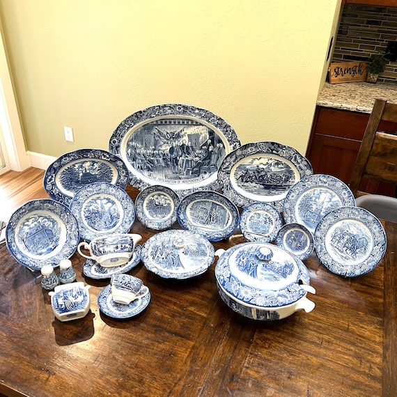 Staffordshire Liberty Blue Colonial Historical Scenes Collectible