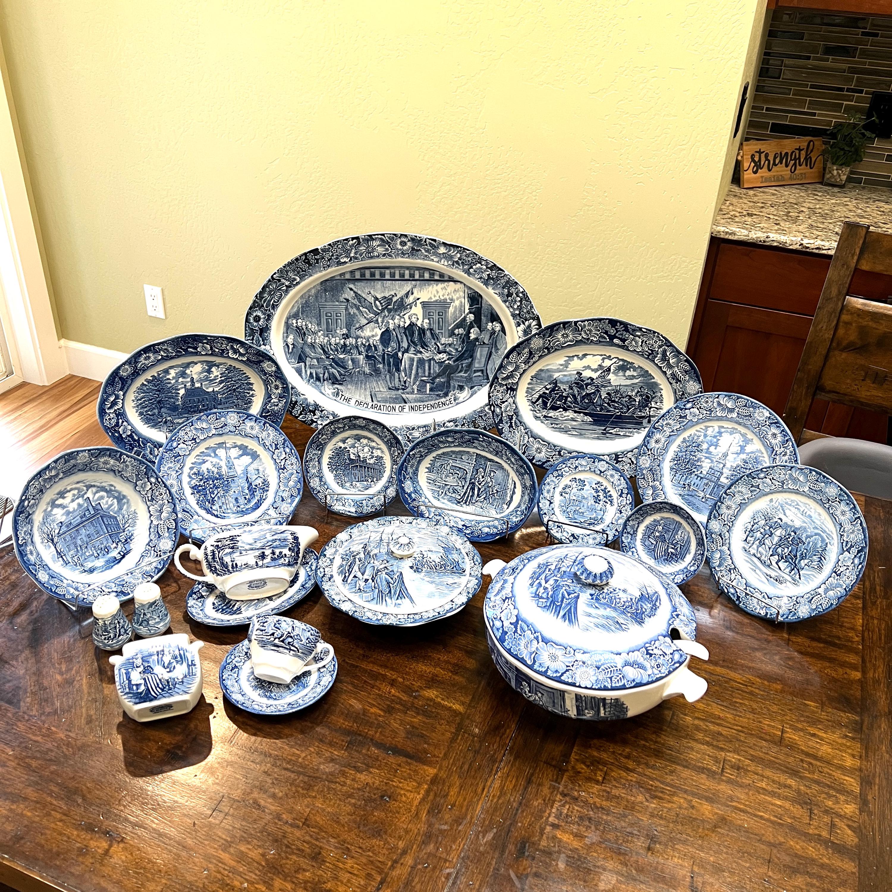 Staffordshire Liberty Blue Colonial Historical Scenes Collectible