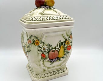 Vintage LEFTON Fruit Floral Fantasia Flour Storage Canister Cookie Treat Jar #6721