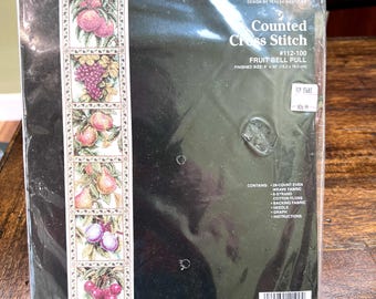 Vintage 1994 Janlynn "Fruit Bell Pull" Counted Cross Stitch Kit (#112-100) - Designed by Teresa Wentzler - Factory Sealed/Free Shipping