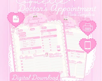 Coquette Vintage Pink Doctors Appointment Notes Template - Planner For Medical Notes - Chronic Illness Tracker