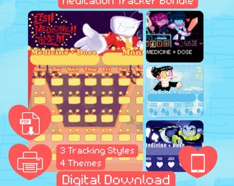 Deltarune Medication Tracker Bundle - Four Themes - Fandom Pill Log - Digital Download Printable