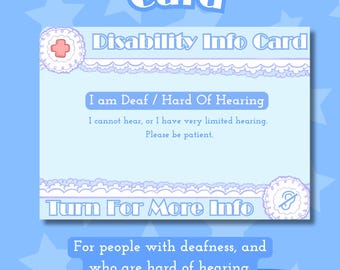 Deaf / Hard of Hearing Medical Alert Info Card - Printable Digital Download