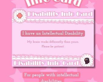 Intellectual Disability Medical Alert Info Card - Printable Digital Download