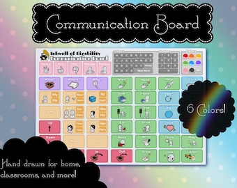 AAC Communication Board ~ Handdrawn Visual Poster for Autism ~ In Multiple Colors