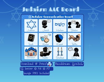 Judaism / Jewish AAC Communication Board -  Autism Nonverbal Nonspeaking Support - Printable In Multiple Sizes