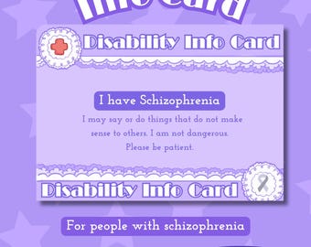 Schizophrenia Medical Alert Info Card - (Digital Download)