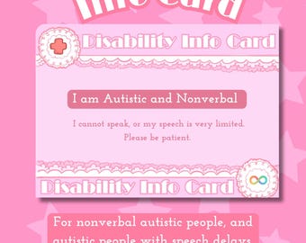 Nonverbal Autism Medical Alert Info Card - Printable Digital Download