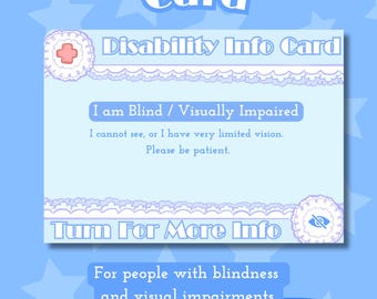 Blind / Visually Impaired Medical Alert Info Card - Printable Digital Download