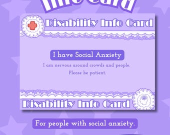 Social Anxiety Medical Alert Info Card - Printable Digital Download