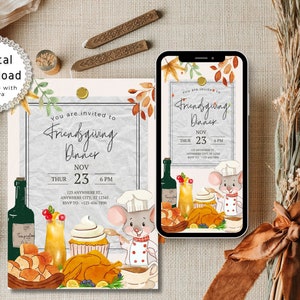 Editable Friendsgiving Invitation Template, Digital Friendsgiving Dinner Invite, Fall Party eVite, Animated Thanksgiving Dinner Invitation