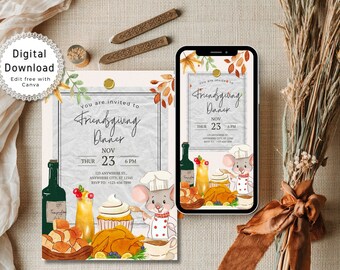 Editable Friendsgiving Invitation Template, Digital Friendsgiving Dinner Invite, Fall Party eVite, Animated Thanksgiving Dinner Invitation