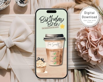 Animated Birthday E-Card, Customizable Coffee Birthday Card Video, Digital Birthday Card for Mobile Phone, Custom Birthday Card Template