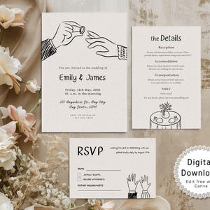 Editable Wedding Invitation Template Minimalist, Printable Modern Wedding Invite Suite, Elegant Wedding Invitation Set, Instant Download