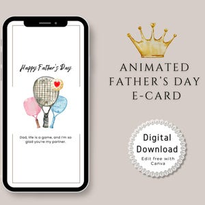 Animated Father’s Day E-Card, Funny Fathers Day Card Video Custom Message, Digital Pickleball Birthday Card for Dad, Editable Canva Template