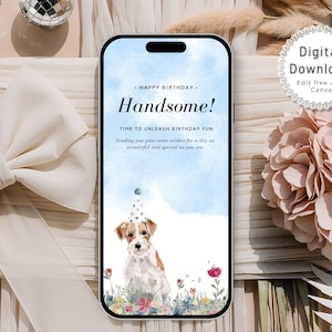 Animated Birthday E-Card, Dog Birthday Card Video, Digital Birthday Card for Mobile Phone, Custom Birthday Card Template, Gift for Dog Lover