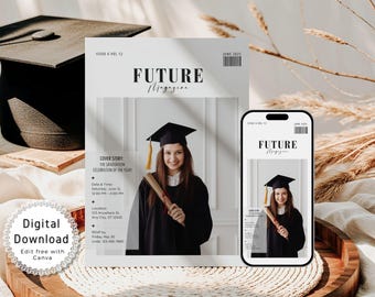 Editable Magazine  Graduation Announcement, Graduation Magazine Template, Graduation Party Photo Invite, Photo Graduation Party Invitation