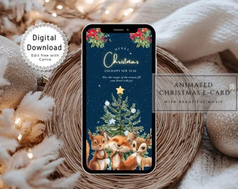 Digitale kerstwenskaart met muziek, geanimeerde kerste-card voor mobiele telefoon, bewerkbare kerstkaart, elektronische kerstkaart
