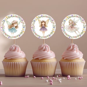 Printable Garden Fairy Cupcake Toppers, Fairy Party Cake Topper, Nature-Theme Cupcake Pick, Girl Birthday Party Decor, Instant Download