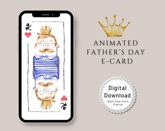 Carte électronique animée pour la fête des pères, message vidéo personnalisé amusant pour la fête des pères, carte de voeux numérique pour téléphone portable, modèle sur toile modifiable