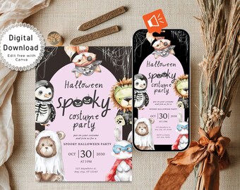 Halloween Costume Party Invitation, Halloween Trick or Traet Invite, Halloween Party Invitation Printable & Digital, Editable Canva Template
