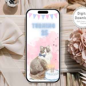 Carte d'anniversaire animée, carte vidéo avec chat, carte d'anniversaire numérique pour téléphone portable, carte d'anniversaire numérique personnalisée, cadeau pour amoureux des chats