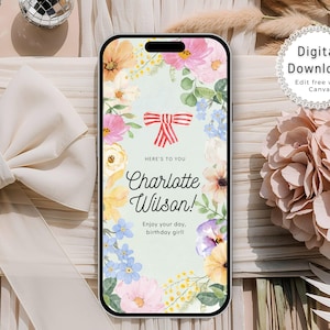 Animated Birthday E-Card, Floral Birthday Card Video, Digital Birthday Card for Mobile Phone, Custom Flower Birthday Card Digital Template