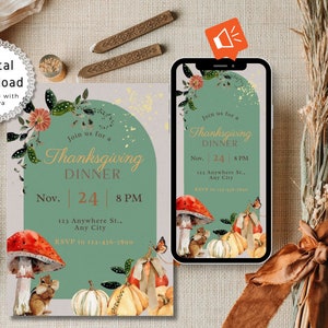 Editable Thanksgiving Invitation Template, Digital Friendsgiving Dinner Invite, Fall Party eVite, Animated Thanksgiving Dinner Invitation