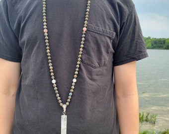 Mercurio Mala, Cristales curativos, Cuentas de meditación, Joyería espiritual hecha a mano, Collares de piedras preciosas Boho, Collar Mala, Cuentas Mala
