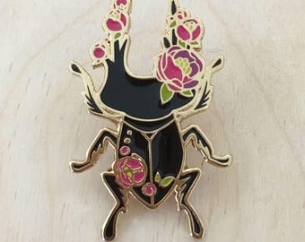 Insect - Flower Stag Beetle (Burgundy) - Enamel Pin
