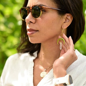 Sun and Moon Dangle Earrings • Gold • Handmade