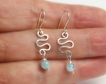 Handmade Aquamarine Earrings, Sterling Silver Wire Earrings, March Birthstone, Birthday Gift Ideas, for Wife, Girlfriend, Best Friend