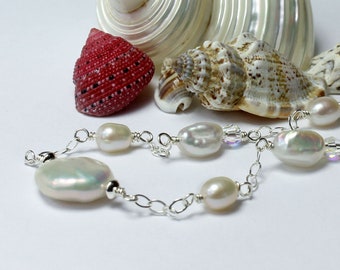 Freshwater Pearl Station Necklace: Handmade Baroque Pearl Jewelry