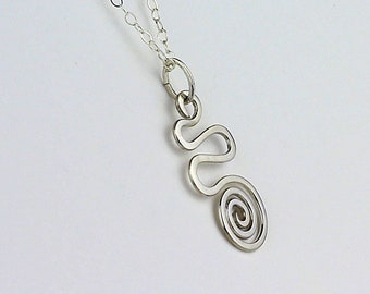 Handmade Sterling Silver Spiral Necklace, Hammered Wire Pendant