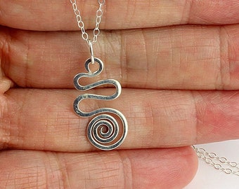 Spiral Necklace Silver, Wire Spiral, Sterling Chain, Silver Infinity Necklace, Gift Ideas, Wife, Girlfriend, Daughter, Best Friend Gift