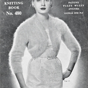 1950s Patons Angora Bolero Knitting Pattern (PDF Download)